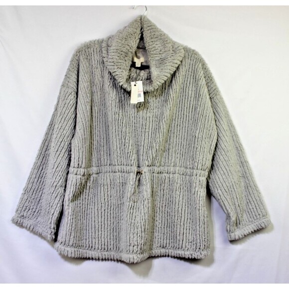 Cupio Blush XL Soft Gray Faux Fur Top Pullover Mock Neck Womens - Picture 12 of 12